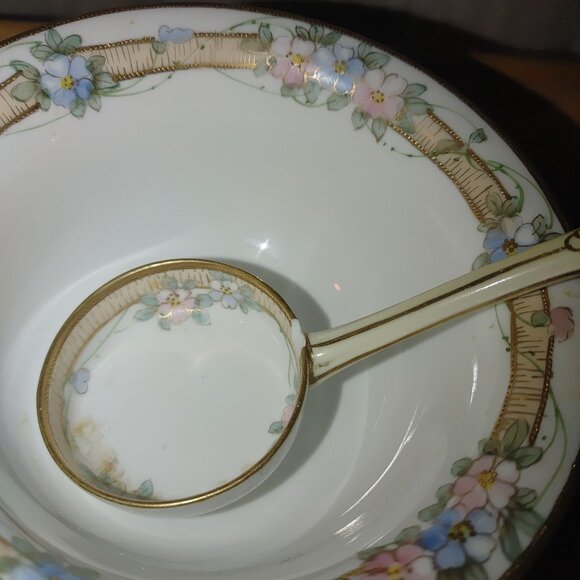 Nippon Beautiful Hand Painted Mayonnaise Sauce Dish With Spoon - Picture 10 of 16